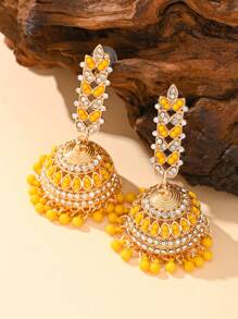 1 par de Pendientes con Cubic Zirconia y Rhinestone de estilo bohemio, adornados con cuentas y flecos, joyería para los oídos adecuada para uso diario de mujeres, bodas, fiestas y regalos de festivales