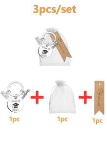 12件/每套3件毕业纪念礼品，银色金属2025毕业派对钥匙扣，包含毕业庆祝钥匙扣、个性化棕色感谢卡和白色欧根纱，耐用金属设计，毕业季礼物 - 彩色 - 查看 8