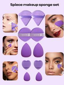 30pcs Makeup Powder Puff Set, Including: 6 Liquid Makeup Sponges+6 Mini Liquid Makeup Sponges+6 Triangular Powder Puffs For Powder And Makeup Sets+6 Air Cushion Powder Puffs For Facial Makeup+6 Mini Love Powder Puffs For Facial Concealer Cream, Foundation Cream Mixed Sponge - Multi-Color Makeup Sponge