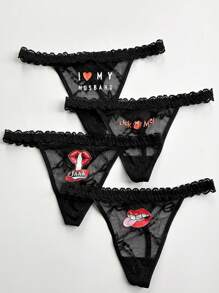 1pc Customized Lace Thong Panties With Photo And Text, Breathable Comfortable Triangle Underwear, Anniversary Birthday Gift, Present For Friend/Girlfriend/Wife/Valentine/Christmas/Halloween - Multicolor - View 5