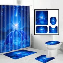 1/4pcs Heart-Shaped Moon & Dolphin Pattern Printed Waterproof Shower Curtain Set, Including 12 Hooks, Bath Mat, U-Shaped Toilet Cover, Ocean Elements, Decorative For Bathroom, Modern Home Decor, Machine Washable, Suitable As Gift Mother's Day Flowers,Personalized Gifts For Mom,Last Minute Gifts,Mother's Day Ideas,Mothering Sunday Gifts,Handmade Cards For Mum,Best Mother's Day Gifts Under $50
