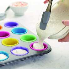 12pcs Silicone Cake Mold - Round Shaped Muffin Cupcake Baking Molds For DIY Cake Decorating And Kitchen Cooking - Bakeware Maker For Perfectly Shaped Cakes And Treats
