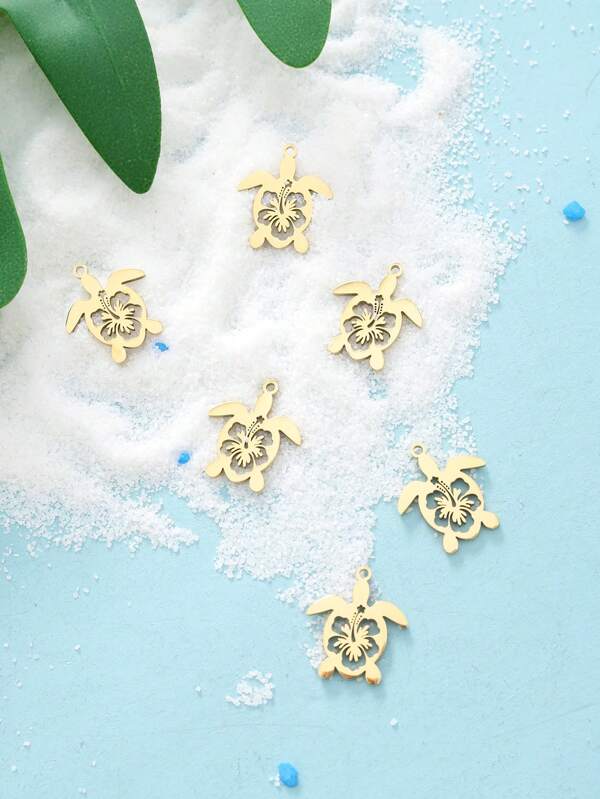 5 pièces Bijou pendentif fait main en acier inoxydable avec décorations florales, tortues, dorées. Bracelet, collier, accessoires de plage et vacances