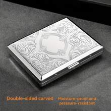 1 pieza Estuche de cigarrillos metálico premium de lujo, contiene 20 cigarrillos, liado a mano de tamaño 8.0, tapa abatible portátil, con relieve doble cara, caja de fumar a prueba de humedad