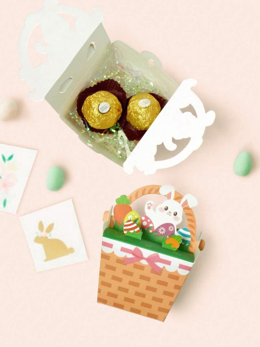 5/10 sztuk Wielkanocne pudełko na prezent Króliczek Pudełko do przechowywania cukierków z uchwytem, DIY Opakowanie do pieczenia, pudełko na prezent na przyjęcie, dekoracja parapetu/biurka, może zawierać przekąski