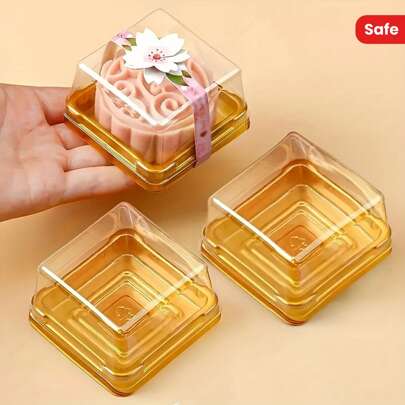 A Set Of 50 Square Cake Boxes With Transparent Lids, PP Material, Handmade, Outdoor, Suitable For Moon Cakes, Chocolates, Cookies, Birthdays And Wedding Parties, Baking Essentials.
