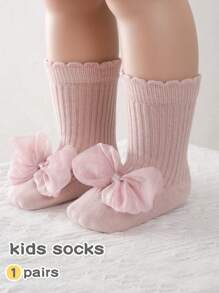 1 Pair Toddler Girls' Bow Decor Anti-Slip Princess Socks For Indoor Crawling & Trampoline Use, Spring/Summer - Multicolor - View 9