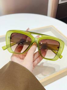 1 pieza Gafas de moda estilo piloto de doble puente retro Y2K, adecuadas para mujeres y hombres, para vacaciones en la playa en verano, al aire libre, y para viajar