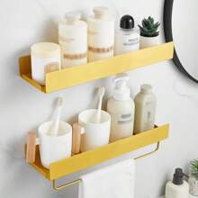 Perforated Gold Plated Bathroom Shelves, Wall-Mounted Towel Rack, Vanity Organizer, Toilet Storage Rack - Gold - View 1