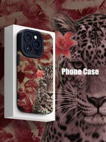 1pc Red Lip Print & Leopard Stripe Pattern Faux Leather Anti-Drop Soft Phone Case Compatible With Apple/ S16/S16 Plus/S16 Pro/S16 Pro Max