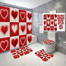 Juego de 4 piezas de cortina de ducha con estampado de flores, cortina de ducha de lujo con flores para la temporada de bodas, cortina de ducha personalizada con amor y rosas, cortina de ducha de tela de poliéster con 12 ganchos, alfombra de baño antideslizante y de secado rápido, alfombra para el inodoro, alfombra de baño, alfombra en forma de U antideslizante, decoración de boda