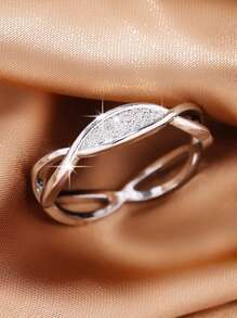 1pc Fashionable Personalized Criss-Cross Zirconia Decorated Ring Suitable For Women's Daily Wear - Silver - View 10