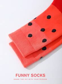 1 Pair Unisex Watermelon & Ice Cream Design Socks, Creative Unique Gifts, Soft Comfortable Breathable, Suitable For Valentine's Day, Ramadan, Mother's Day, Father's Day, Back To School, Easter, Family Gatherings, Casual Home, Couples, Birthday, All Seasons, Colorful Socks