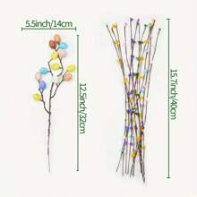 Bouquet de fleurs artificielles de Pâques, décoré d'œufs et de baies de couleurs claires, bouquet de fleurs en plastique pour la décoration de la maison, centres de table pour les fêtes (en raison de la fabrication mécanique, de légères imperfections peuvent être présentes à l'extrémité de la branche ou sur la surface des œufs)