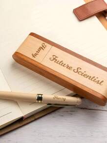 Personalized Pen & Case Custom Engraved Name Wooden Holder Box Set Monogram Graduation Teacher Doctor Nurse Lawyer Boss Job Gift Him Her, Multi-Functional, Unique, Customized, Workers, Clients, Students, For Business/Work/Office, For School, Back To School, School Supplies, School Supplies, For Teenagers, Junior High School Students, Middle School Students, High School Senior High School Students, College Students, University Students, Freshman, Sophomore, Underclassmen - Multicolor - View 5