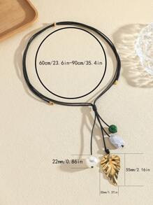 1pc Stainless Steel Tassel Pendant Necklace With Adjustable Length, Handmade Knot Design, Vacuum Plating No Fading, Everyday Accessory Goes Well With Dresses And Shirts - Black - View 5