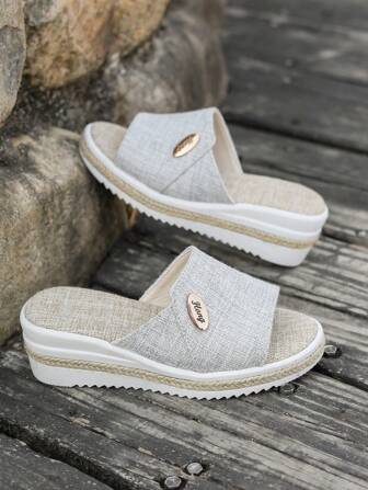 Girls' Casual Solid Color Open Toe Sandals, Thick Sole Rope Platform Wedge Slippers, Suitable For Summer Indoor And Outdoor Wear (Run Small)