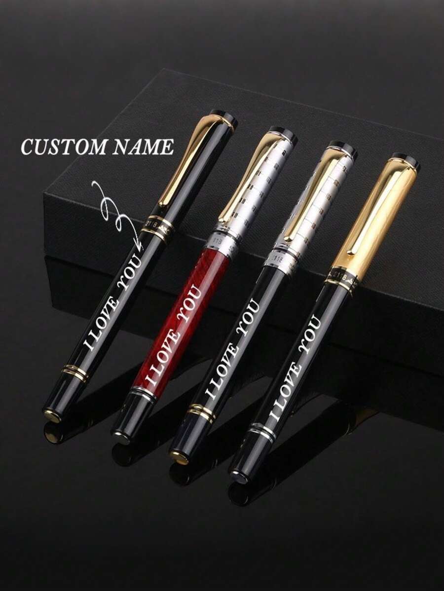 1pc Customized Metal Calligraphy Ink Fountain Pen With Golden Nib, Business Advertising Gift Pen With Engraved Logo - Multicolor - View 1