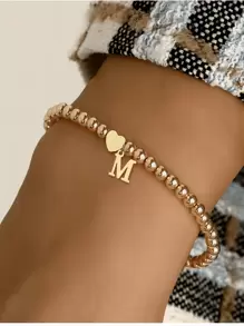 1pc Gold Jewelry Bracelets For Women Bubble Bead Letter Bracelet A-Z Personalized Name Jewelry Gift For Women