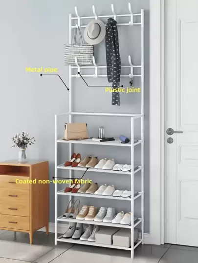 1pc Multifunctional Shoe Rack, Hat Rack, Storage Rack, Made Of Metal Tube, Plastic Connectors, Non-Woven Fabric, Can Hang Hats, Scarves But Not Clothes, Weight Capacity Under 5kg, Movable, Easy Assembly, Suitable For Living Room, Entrance, Bedroom, Study, Office, Holiday Gifts, Christmas Gifts, Children Gifts Cloth Shoe Storage,Cozy Home Requirements