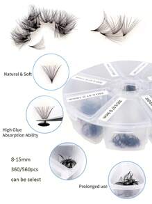 360-560pcs 20D 30D 40D Pre-Made Fluffy Eyelash Extensions Mixed Tray, D Curl 0.07mm 8-15mm Mixed Length Pre-Made Eyelash Clusters, Handmade Loose Eyelash Clusters With Thin Base (20D 30D 40D -0.07mm D, 8-15mm) - D - View 4