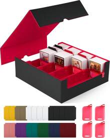 MTG Card  Storage Box,Holds 2400+ Single Sleeved Cards, Includes 4 Card Stoppers And 24 Card Dividers,Suitable For TCG Trading Cards, Magic Cards, Sports Cards - Đen Đỏ - Xem 1