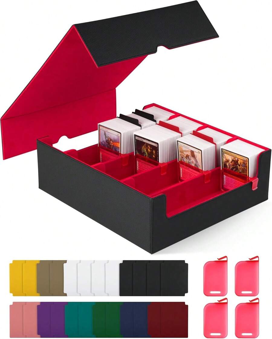 MTG Card  Storage Box,Holds 2400+ Single Sleeved Cards, Includes 4 Card Stoppers And 24 Card Dividers,Suitable For TCG Trading Cards, Magic Cards, Sports Cards - Đen Đỏ - Xem 1