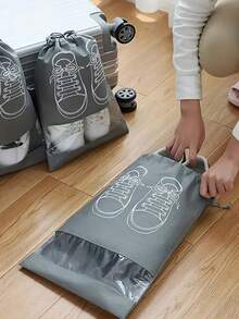 10 szt. Pyłoszczelne torby do przechowywania butów, torby do przechowywania butów ze ściągaczem, odpowiednie do podróży, na korytarz, do sypialni, do akademika, uniwersalne torby do przechowywania dla dzieci i dorosłych, niezbędne rzeczy do szkoły, (szary/czarny)