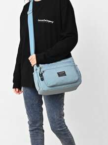 Women's Lightweight Crossbody Bag, Shoulder Bag With Multiple Zipper Pockets, Water Resistant Nylon Fabric, Coin Purse Included - Dusty Blue - View 6