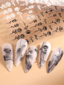 FULL BEAUTY 5D Zwart Wit Bloem Blad Nail Art Stickers 5D Geëmbosseerde Zelfklevende Acryl Decals, Kant Vlinder 3D Bloemen Bloeiende Lente Nail Art Decals DIY Zelfklevende Nail Art Decoraties Manicure