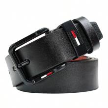 1pc Handmade Men's Leather Belt, Red And White Color, Casual Buckle Design Suitable For Jeans, Work, Business And Outing