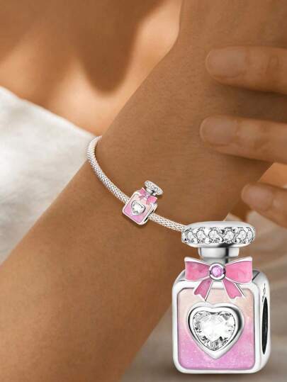 1pc 925 Sterling Silver Fashion Pink-Purple Perfume Bead Pendant, Suitable For Women Bracelet, Bangle DIY Jewelry Making And Daily Wear Accessories, Suitable For Girls