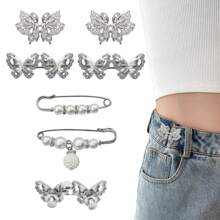 6 件/套金属合金腰带夹配珍珠胸针装饰配件，可重复使用腰部紧身纽扣，适用于宽松牛仔裤、裙子、连衣裙 - 彩色 - 查看 8