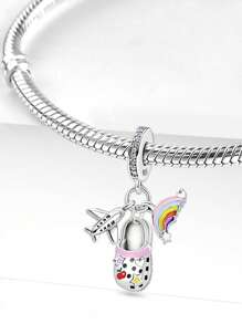 1PC 925 Sterling Silver Rainbow Airplane Hole Shoes Pendant Suitable For Bracelets DIY Women's Jewelry