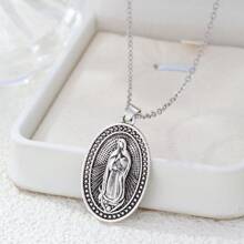 1 pieza Collar con colgante de la Virgen María en tono plateado antiguo, adecuado para uso diario de mujeres