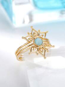 1PC Exquisite Crown Lotus Flower Rings For Women Gold Plated Stainless Steel Blue Opal Ring Wedding Engagement Jewelry Gift - 1 - View 4