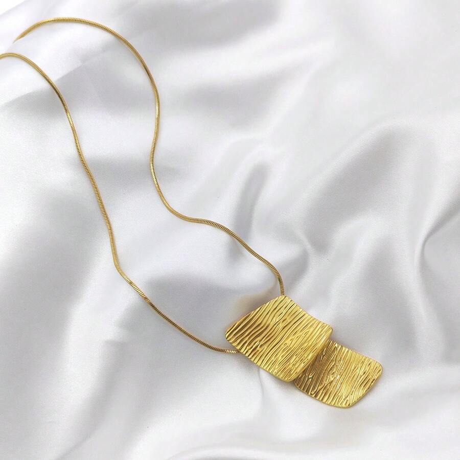 1PC/Stainless Steel Block Necklace DIY Geometric Rectangular Ornament Pendant Collarbone Chain - Rectangle Necklace - View 1