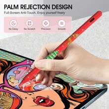 Red Capacitive Stylus Pen, Fast Charging High Sensitivity Capacitive Touch Pen With Deer Snowflake Print, Precise Touch, Smooth Writing, Includes 4 Extra Replacement Nibs, Compatible With IPad 2018-2024 Series - Magnetic Attachment, Tilt Sensitivity And Palm Rejection