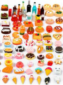 50pcs Mini Simulation Food Beverage Mixed Resin Food - Mini Kitchen Pretend Game Adult Mini Food Set (Random)