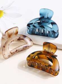 6pcs Transparent Frosted Semicircle Geometric Leopard Print Hair Clips, Simple Casual ABS Plastic Hair Accessories For Women
