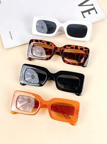 4 Packs Large Square Glasses Set - Stylish Oversized Frames In White, Black, Orange, And Leopard Print For Fashionable Eye Protection And Enhanced Vision