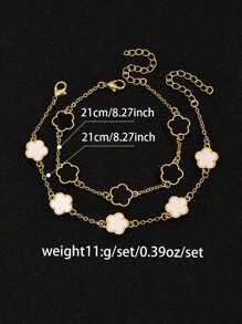 Set de 2 piezas Pulsera con cadena de flor de cinco pétalos bicolor, joyería de moda para primavera/verano, adecuada para uso diario, regalo para el Día de la Madre