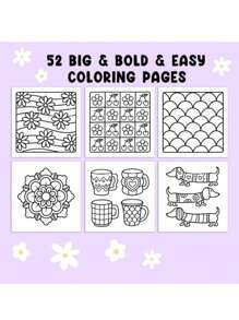 1 pièce 52 Pages Motifs Confortables: Livre de coloriage pour adultes et enfants, gras et facile, designs simples et grands pour la relaxation avec de jolis motifs douillets et mandalas (Coloriage gras & facile) Cadeaux Jouets pour filles et garçons Adolescents Enfants Jouets Livre de coloriage - Cosmétiques Glow - Voir 4