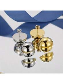 全新不锈钢简约半球形抛光环状耳环 - 彩色 - 查看 10