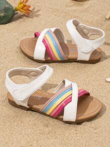 Girls' Summer New Rainbow Decor Cute Open Toe Beach Sandals, Suitable For Beach, Travel, Photography, School, Indoor
