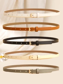 5 paquetes de cinturones con hebilla cuadrada vintage elegante para mujeres, banda versátil de moda para la cintura, para la escuela y el verano