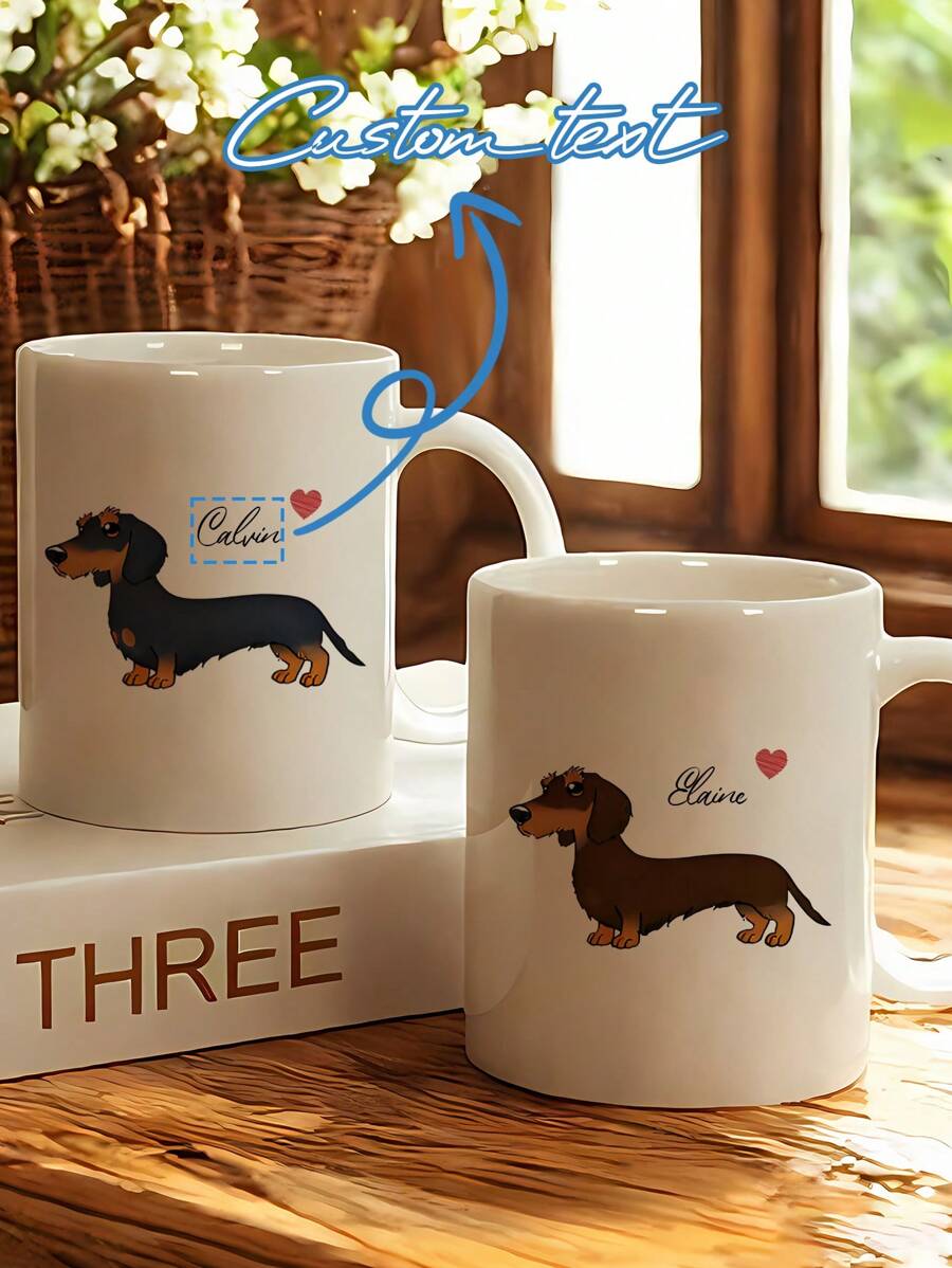 1PC Personalized Customized Dachshund White Mug, Customized Water Cup, Customized Coffee Cup, Customized Halloween, Christmas Gift, Iced Coffee Cup, 24 Dachshund Patterns To Choose From, Customized Iced Coffee Cup - Multicolor - View 1