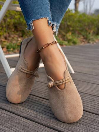 Women's Round Toe Suede Slip-On Comfort Soft Bottom Versatile Brown Flat Shoes, Simple Casual Wear, Outdoor Non-Slip Loafers, Suitable For Mothers, Pregnant Women