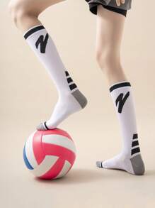 1/2/3 双男女通用高性能透气闪电图案运动压缩袜，适合骑行、山地骑行、室内和户外运动 - 彩色 - 查看 4