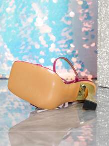 Women's Fashion Square Toe Strap Metal Buckle Chunky Heel Sandals, Sexy And Elegant, Versatile High Heels, Summer